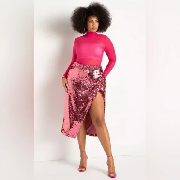 Eloquii Pink Sequins Column Midi Skirt with High Slit Size 18 - Picture 1 of 8